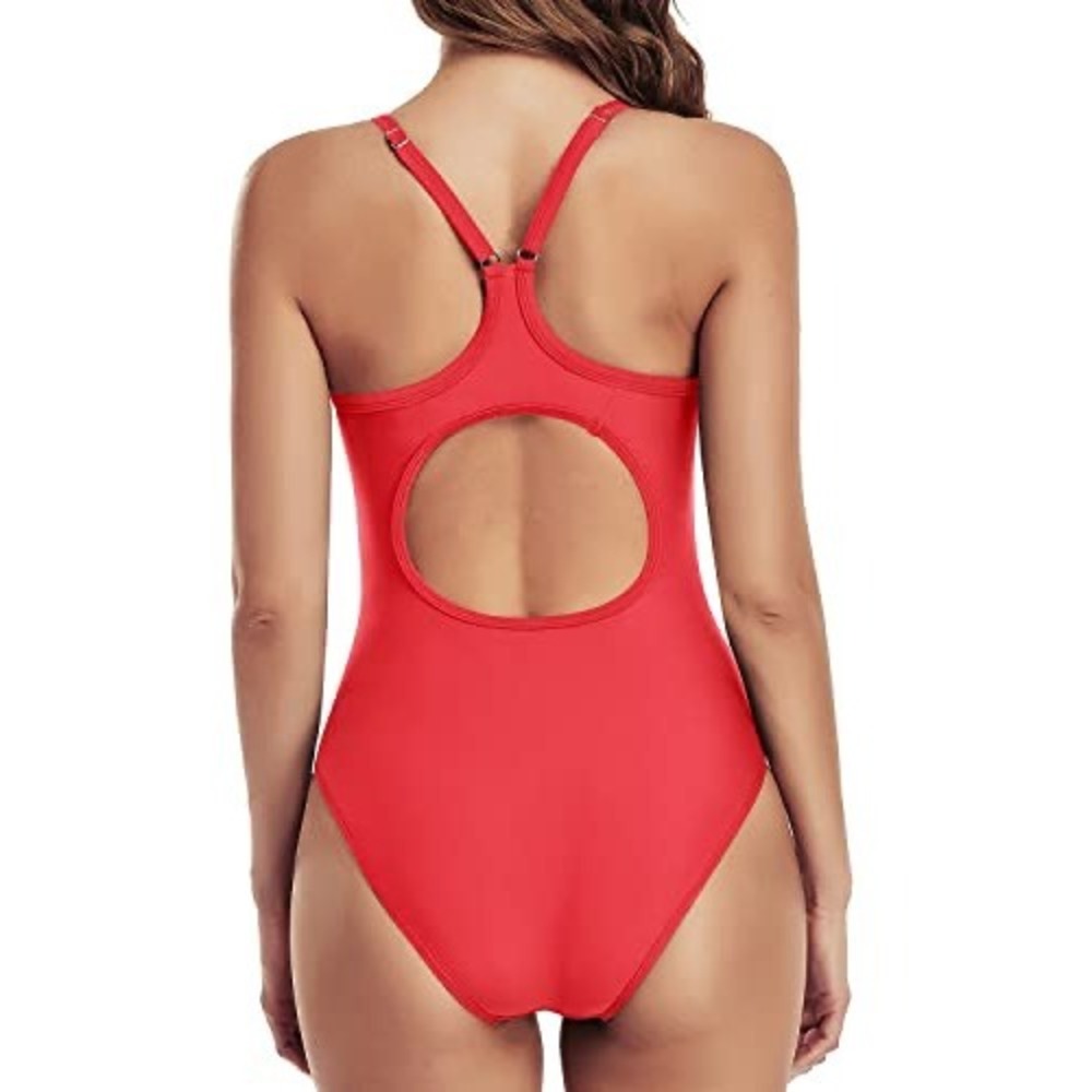 TEMPT ME Padded Bra Support V-Back One Piece Swimsuits For Women Red size M